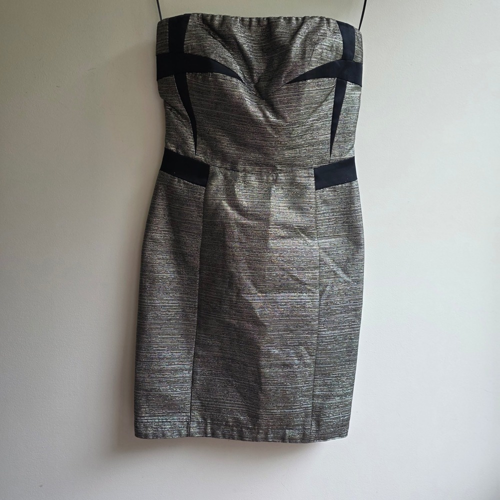 See by Chloe Strapless Metallic Gold Black Panel Mini Cocktail Dress 4 MSRP $395 - Picture 1 of 10
